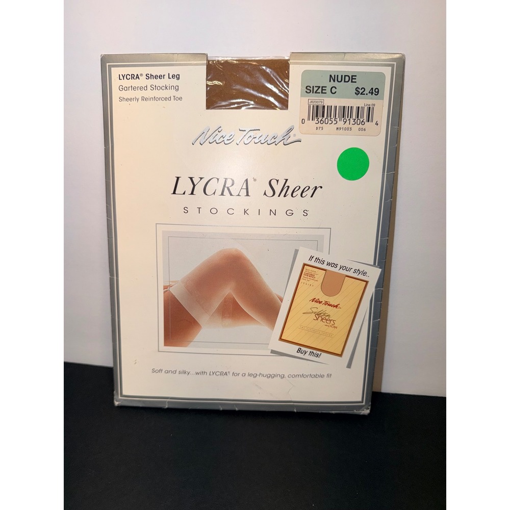 Nice Touch Lycra Sheer Gartered Stockings Nude Sz C Vintage 20 Denier USA Made